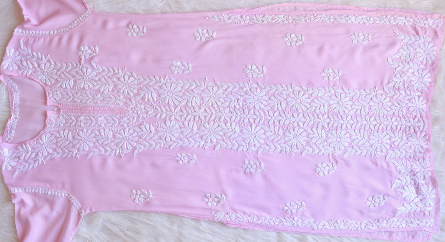 Zeenat Baby Pink Long Rayon Kurta