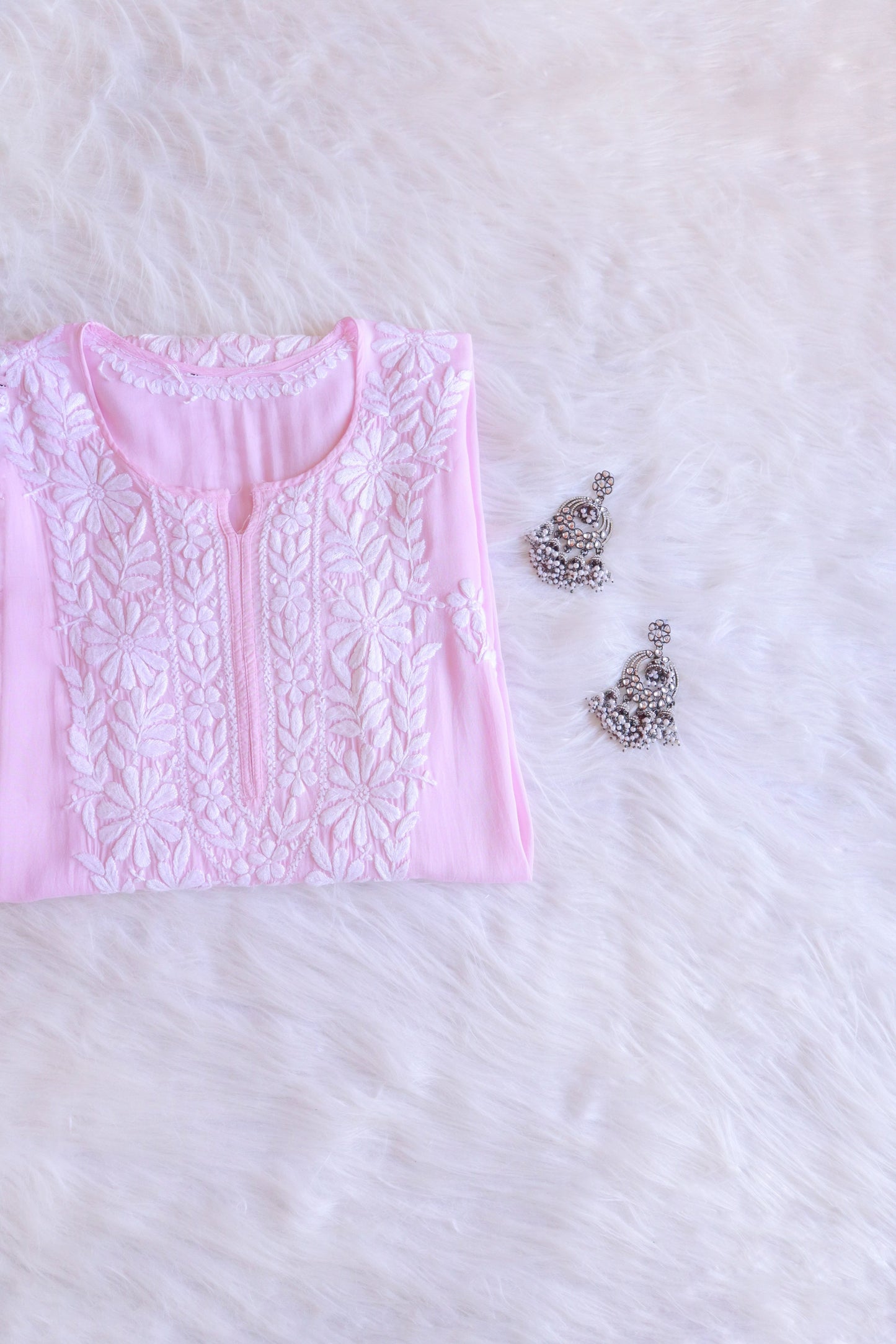 Zeenat Baby Pink Long Rayon Kurta