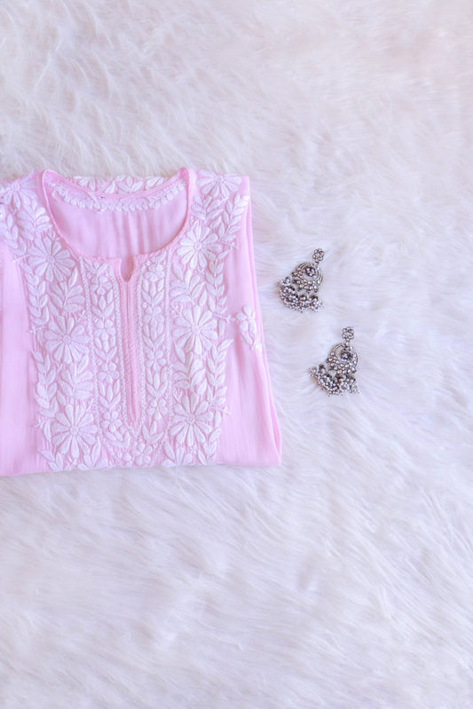 Zeenat Baby Pink Long Rayon Kurta