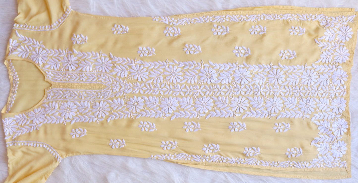 ZEENAT Pastel Yellow Long Rayon Kurta