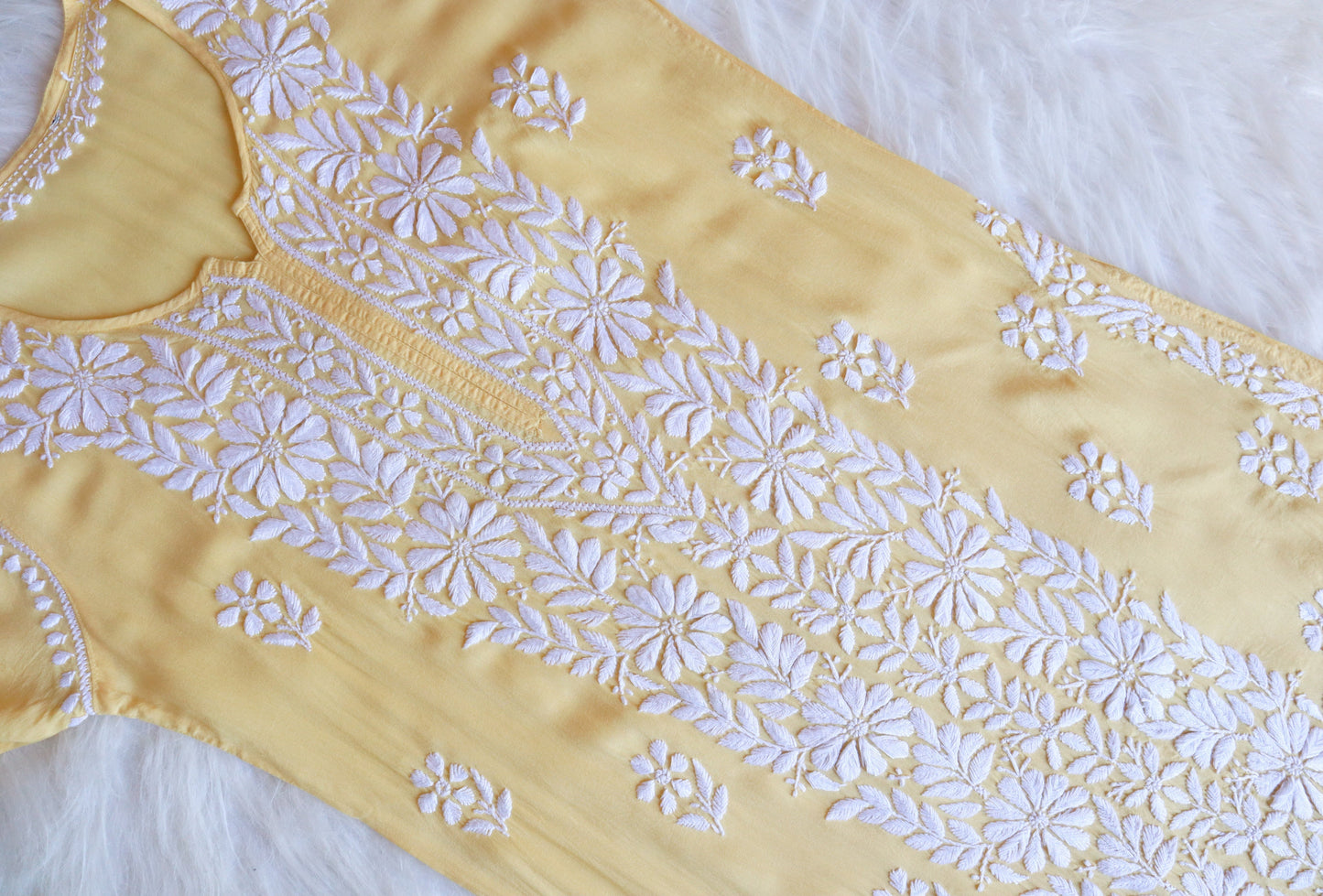 ZEENAT Pastel Yellow Long Rayon Kurta