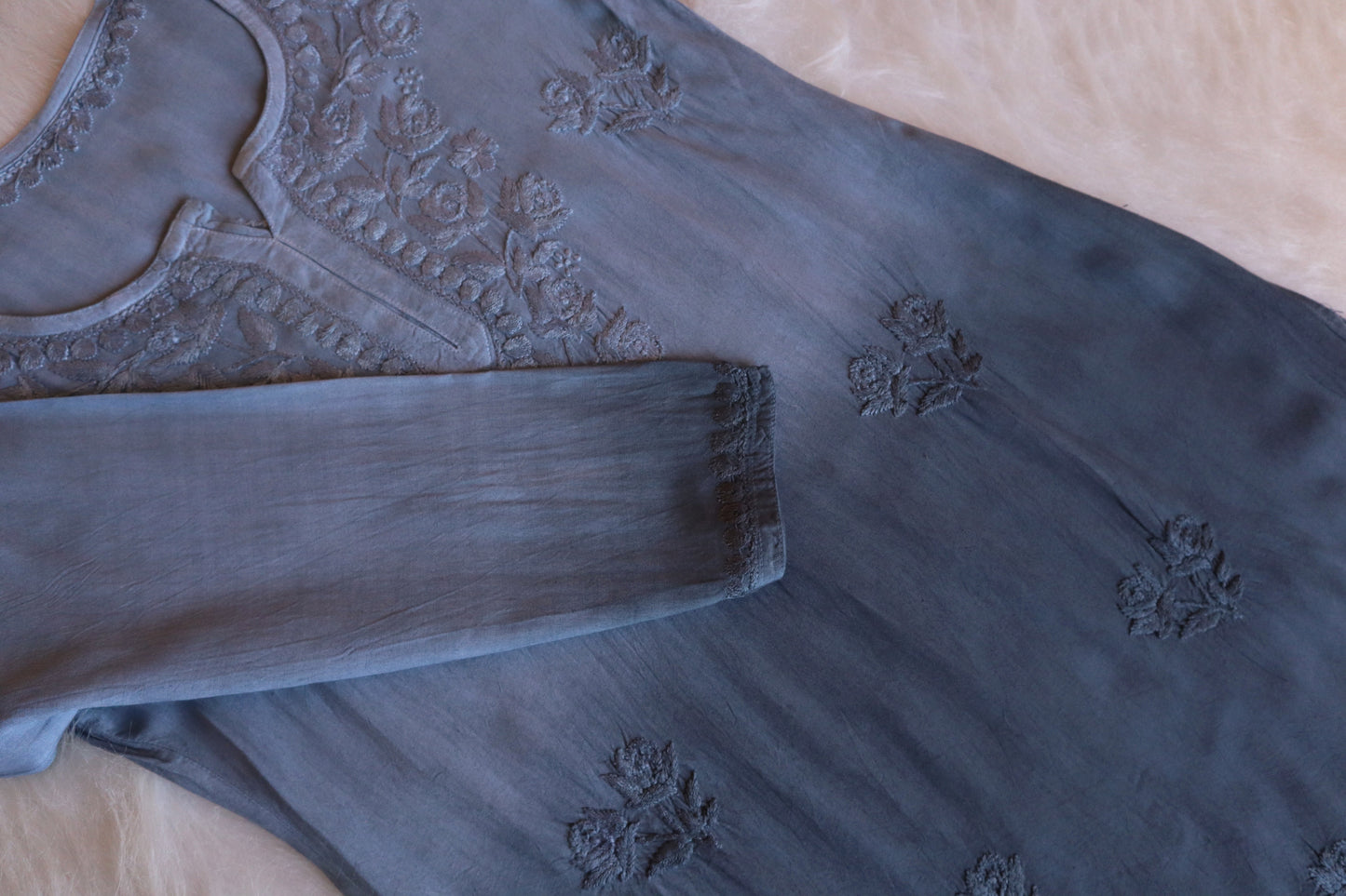 Gulab Grey Ombre Short Rayon Kurta