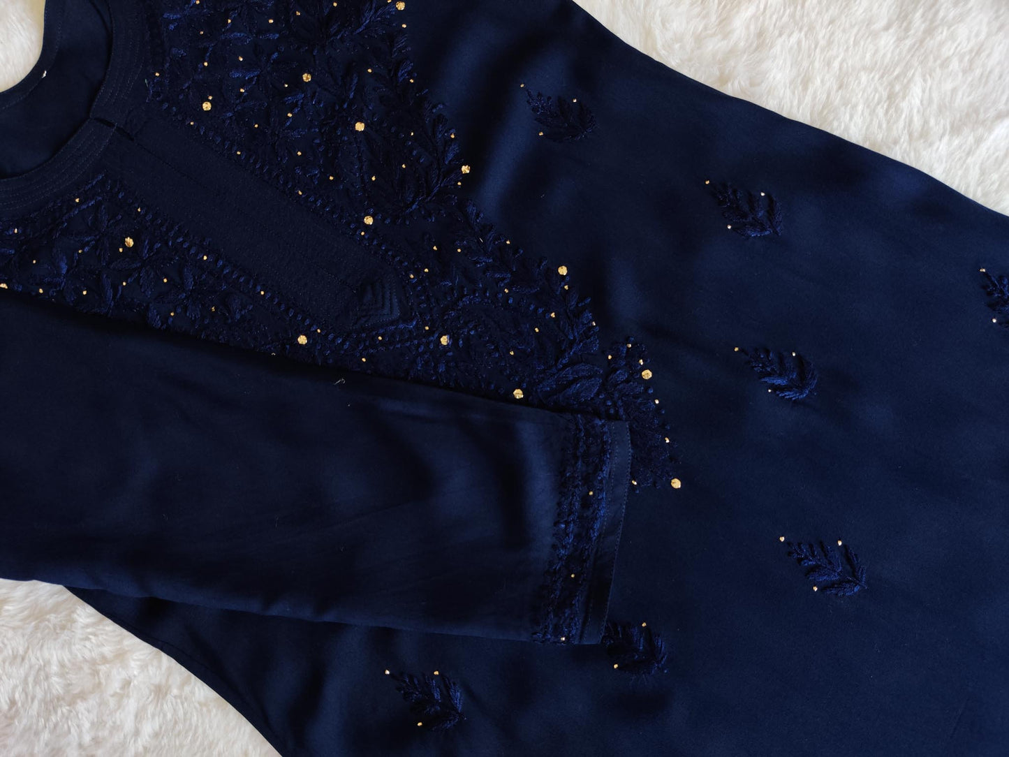 Mirha Navy Blue Rayon Sequin Embllished Long Kurta