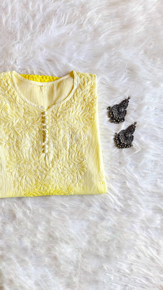 Sangam yellow short kurta front view