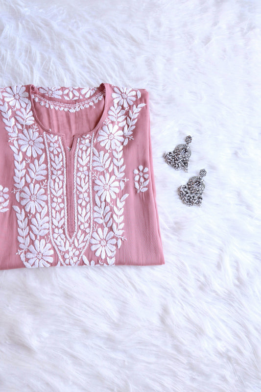 ZEENAT Rose Brown straight fit long rayon kurta