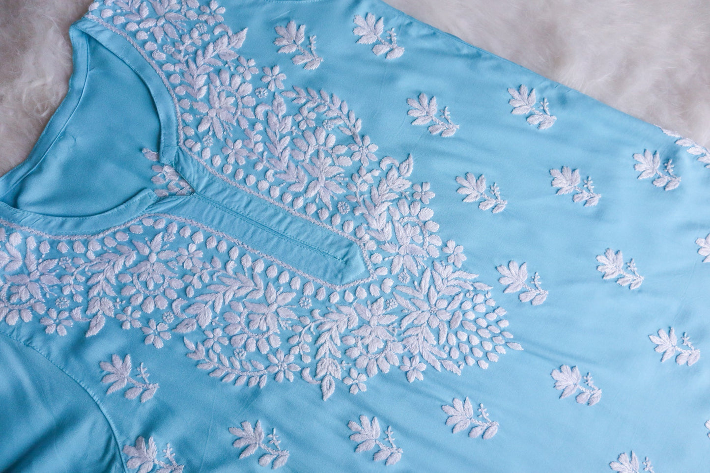 Sama Sky Blue Short Rayon Kurta