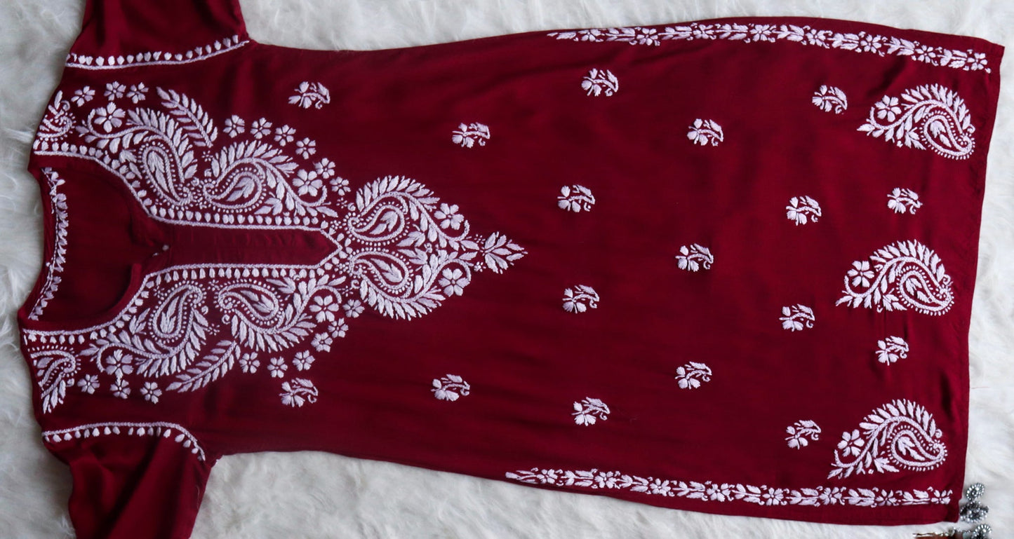 Tulipa Maroon Long Rayon kurta