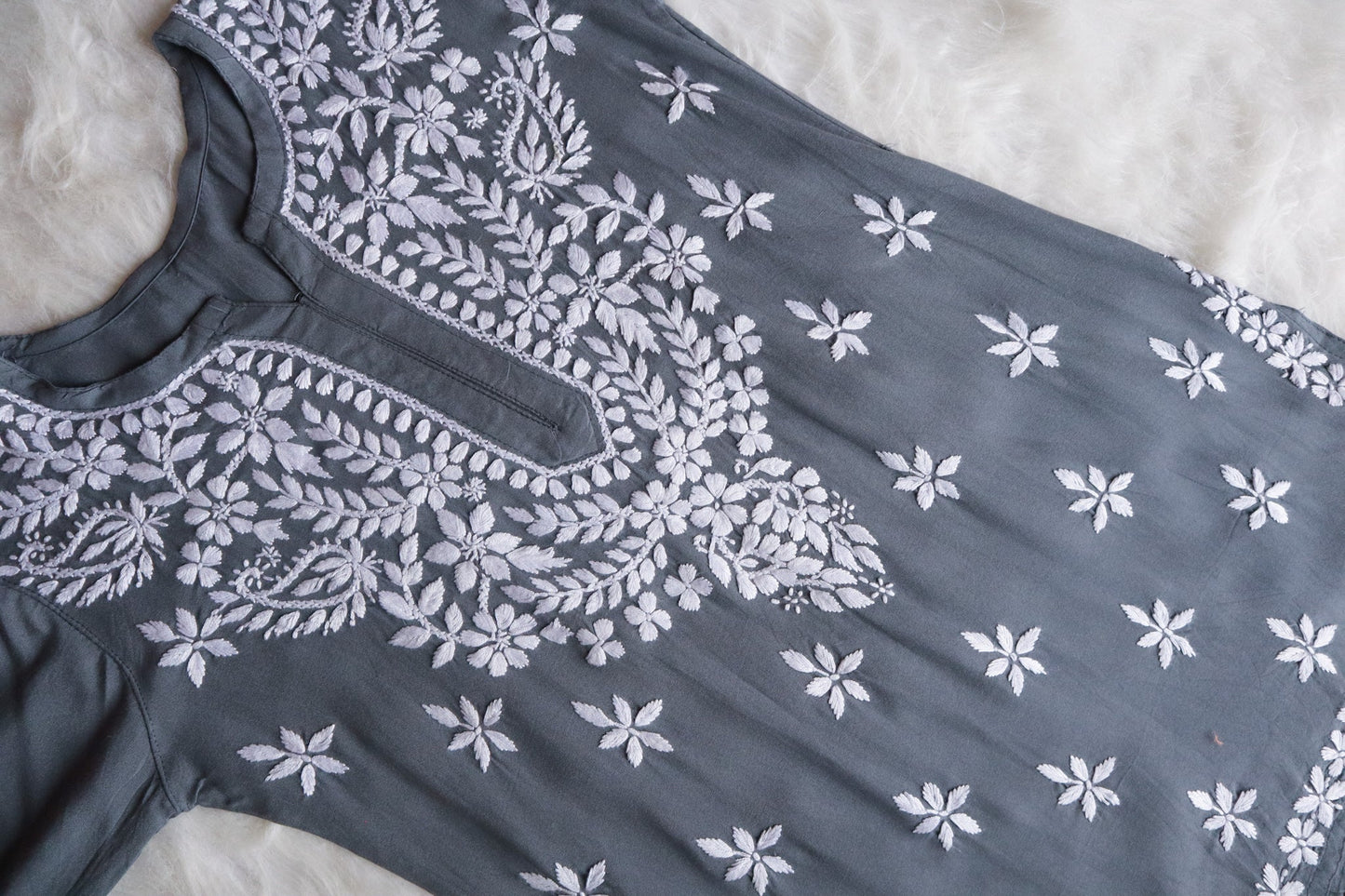 Sama Grey Short Rayon Kurta