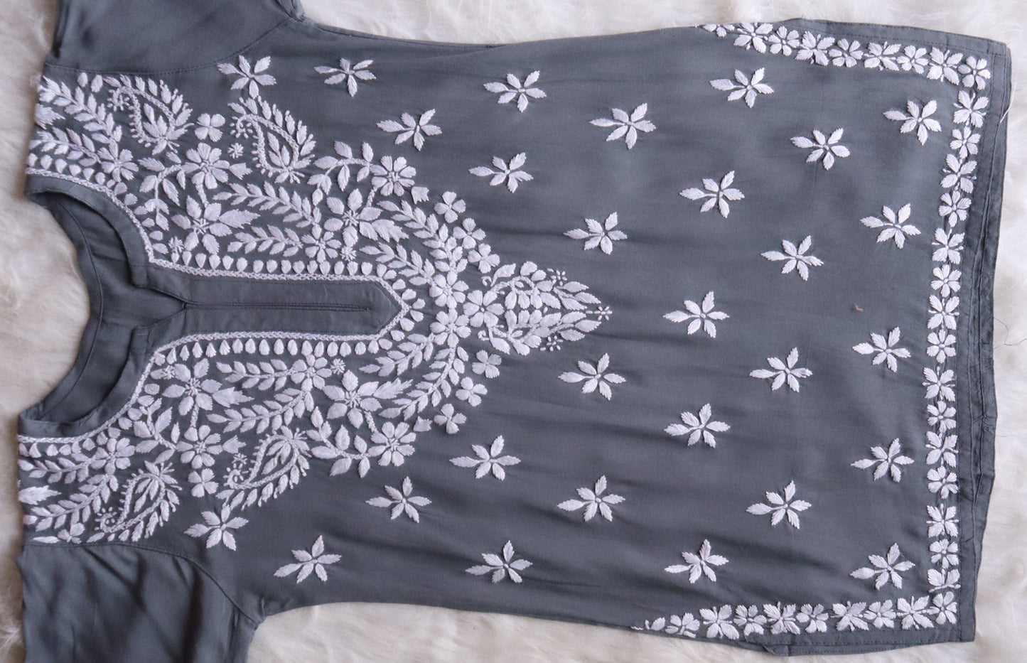 Sama Grey Short Rayon Kurta